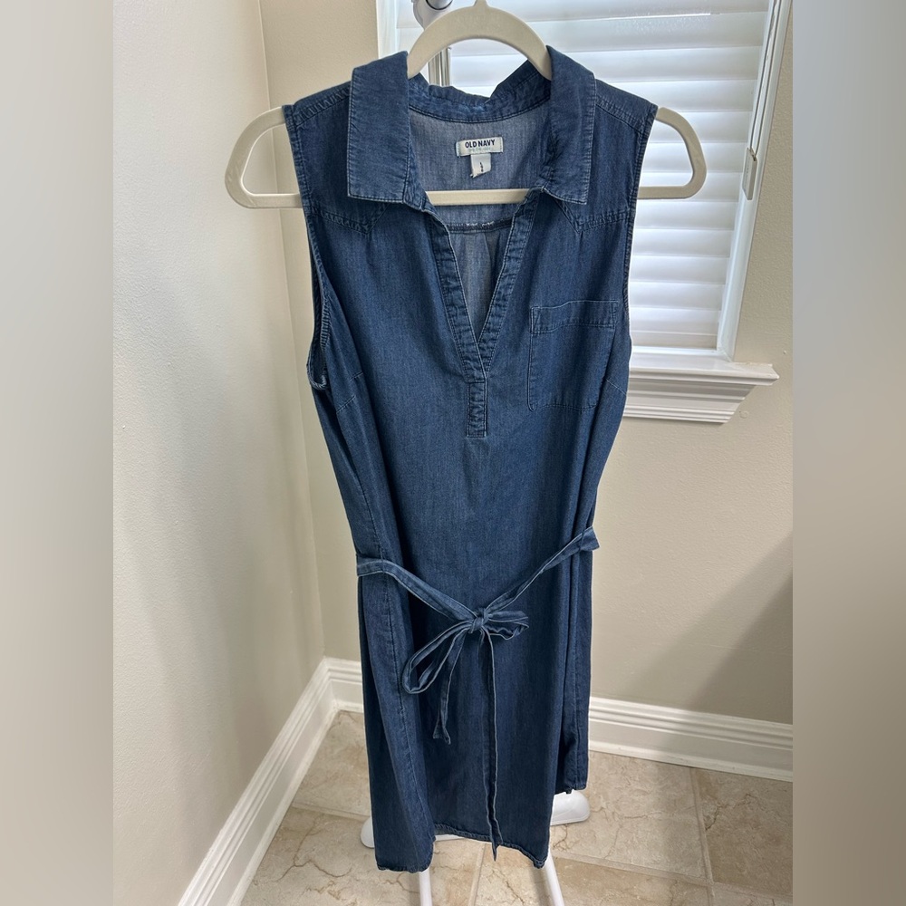 Old Navy Denim Dress with Tie Waist, Sleeveless, Large